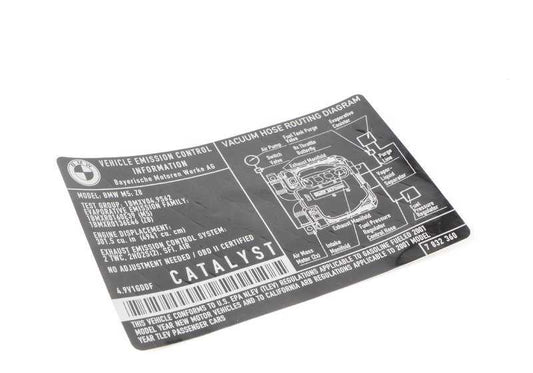 Etiqueta de gases de escape OEM 71227832360 para BMW E39, E52. Original BMW.