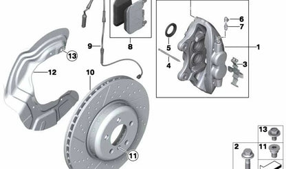Alojamiento de pinza de freno M Performance naranja izquierdo OEM 34106875655 para BMW Serie 1 F20, F21; Serie 2 F22, F23; Serie 3 F30, F31, F34; Serie 4 F32, F33, F36... y más. Original BMW.