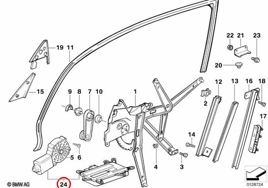 Motor de janela esquerda OEM 67628360569 para BMW E36. BMW genuíno.