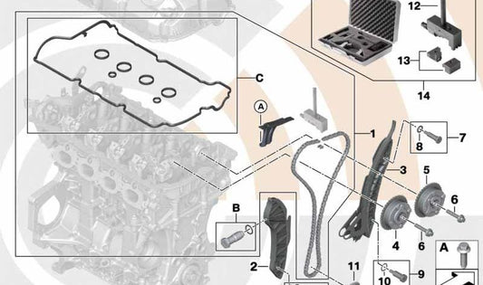 Kit reparación cadena distribución OEM 11312448929 para MINI R56 LCI, Clubman R55 LCI, Cabrio R57 LCI, Coupé R58, Roadster R59, Countryman R60, Paceman R61... y más. Original MINI.
