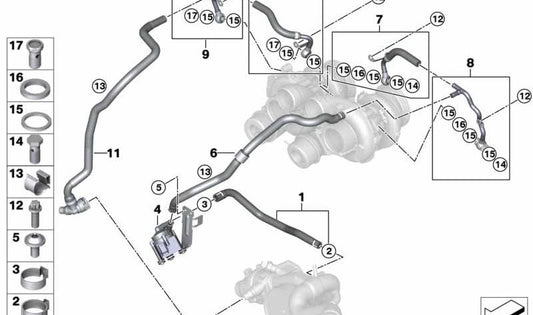 Tubería refrigeración turbo OEM 11537848374 para BMW X5 F85 y X6 F86. Conduce el refrigerante al turbo. Original BMW.