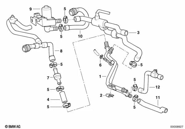 Manguera de retorno calefacción OEM 64218364912 para BMW Serie 7 E38 725tds, 740i, 750i... y más. Original BMW.