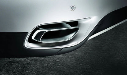 OEM chrome exhaust embellgery 18302336745 for BMW E71 x6. Improve rear aesthetics without welding. High quality stainless steel, durable and corrosion resistant. Original BMW.