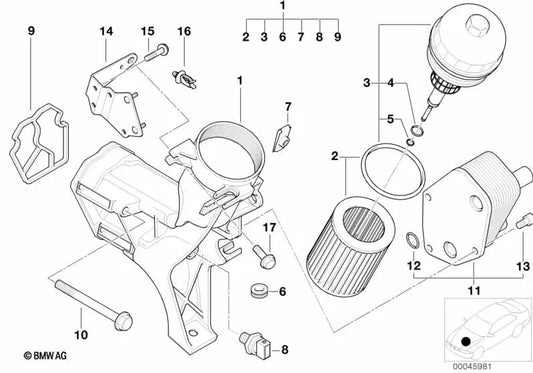 Tampa do filtro de óleo para BMW E46, E39 (OEM 11422247014). BMW original