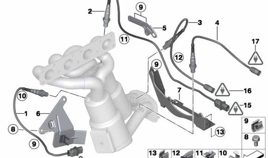 Soporte conector sonda lambda OEM 11787566156 para BMW E81, E82, E87, E88, E90, E91, E92, E93, E84. Pieza original BMW.