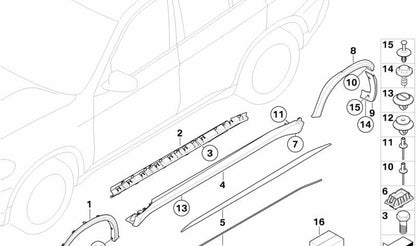 Embellecedor de paso de rueda trasero derecho imprimado OEM 51778037294 para BMW E70 (X5). Original BMW.