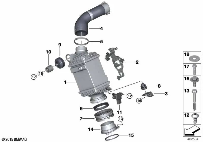 Tubo Intercoler para BMW G30 Series 5, G11, G12 Series 7 (OEM 13718613157). BMW original