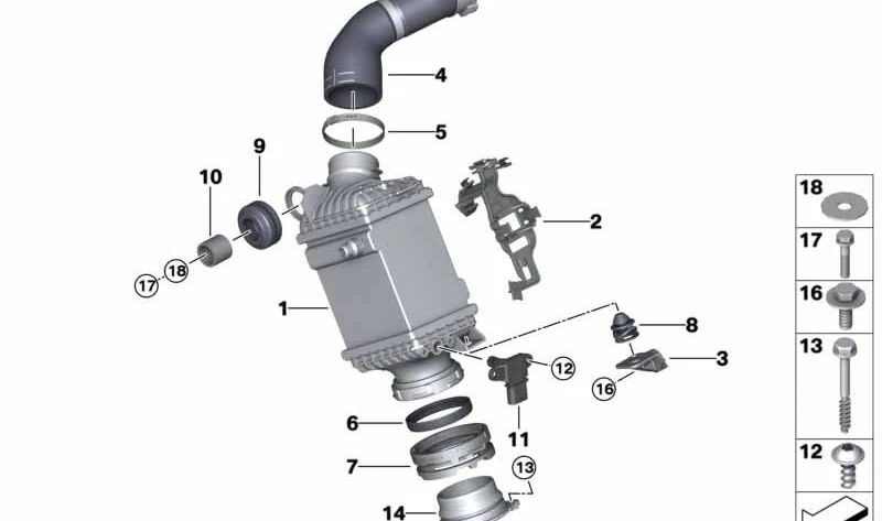 Tubo de admisión aire OEM 13718613158 para BMW G30 (M550i xDrive), G11 (750i, 750i xDrive), G12 (750Li, 750Li xDrive). Original BMW.