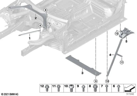 Rear tunnel connecting bracket for BMW 3 Series G21, 4 Series G22, G23, G26 (OEM 51717486834). Original BMW