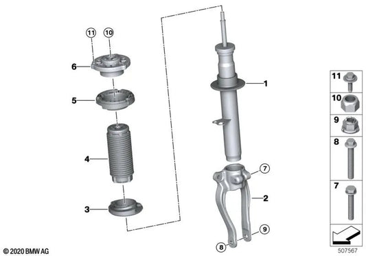 Front left shock absorber for BMW G32N (OEM 31316871989). Original BMW