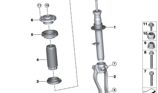 Shock anteriore a destra OEM 31316896022 per BMW G30, G31. BMW originale.