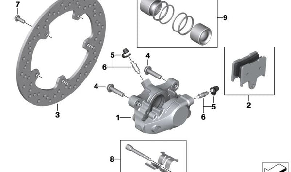 Silla de freno trasera OEM 34211542312 para motos BMW M 1000 RR K66 (03/2020–03/2025). Original BMW Motorrad.