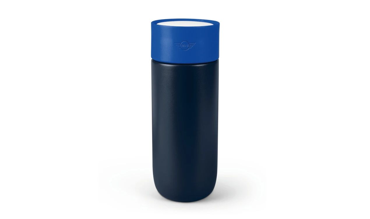Taza de viaje Colour Block 500 ml índigo/blazing blue OEM 80285B32108 para MINI. Original MINI.