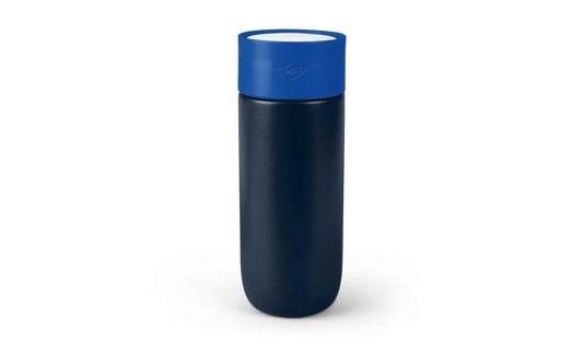 Taza de viaje Colour Block 500 ml índigo/blazing blue OEM 80285B32108 para MINI. Original MINI.