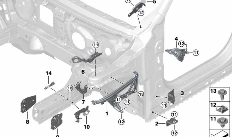 Refuerzo lateral izquierdo OEM 41007427127 para BMW X1 F48, F48N, F49, F49N y BMW X2 F39. Pieza original BMW.