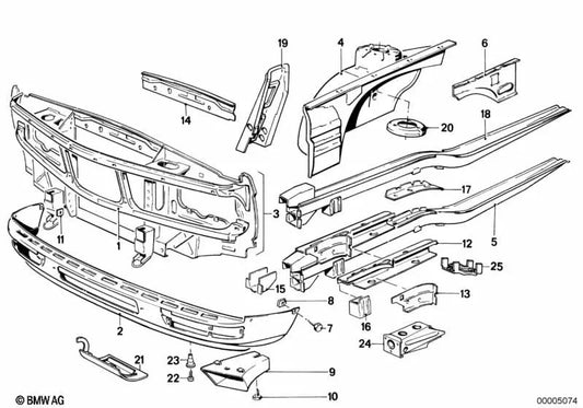 En haut du pare-chocs avant pour la série BMW 5 E28 (OEM 41331882795). BMW d'origine