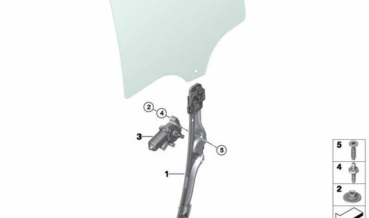 Elevador de ventana trasera derecha sin motor OEM 51357286488 para BMW X6 {F16, F86}. Original BMW.