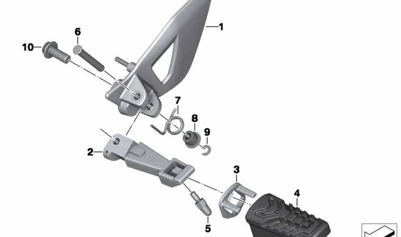 Descansa-pies derecho OEM 46718560382 para motos BMW R 1200 RT, R 1250 RT. Original BMW Motorrad.