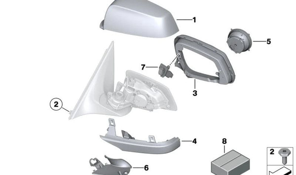 Juego de tapas base retrovisor OEM 51167266082 para BMW F10, F11, F12, F13, F01, F02. Original BMW.
