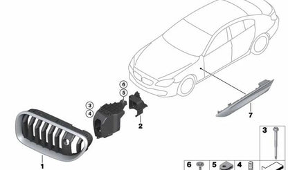 Rejilla decorativa delantera derecha OEM 51137370392 para BMW F06, F12, F13. Original BMW.