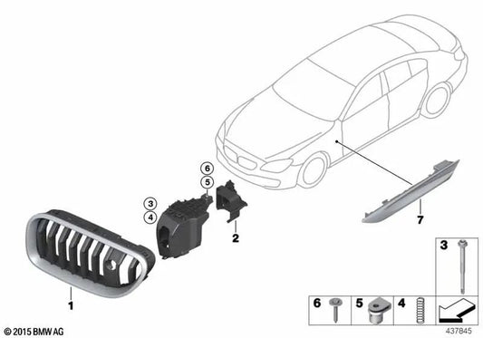 Grade decorativa frontal direita para BMW 6 F06N Series, F12N, F13N (OEM 51137370390). BMW original.