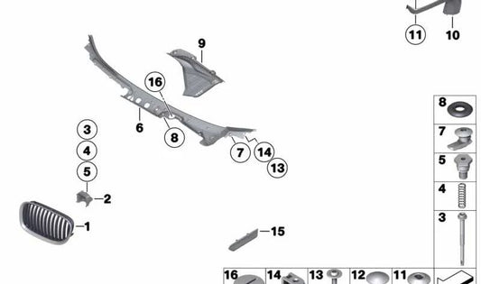 Embellecedor canaleta agua derecha OEM 51497453358 para BMW F01, F01N, F02, F02N, F04. Original BMW.