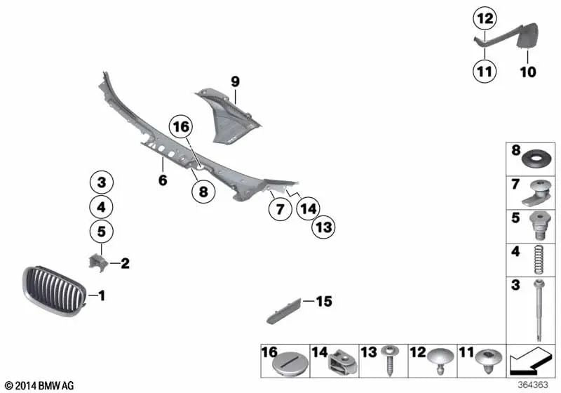 Rejilla decorativa delantera izquierda para BMW F01, F02, F04 (OEM 51137203197). Original BMW