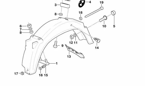 Separador superior OEM 46622331614 para BMW F650, F700, F800, R1100, R1150, R1200, K1200, K1300, S1000 y más. Pieza original BMW instalada en la cubierta trasera de la rueda.
