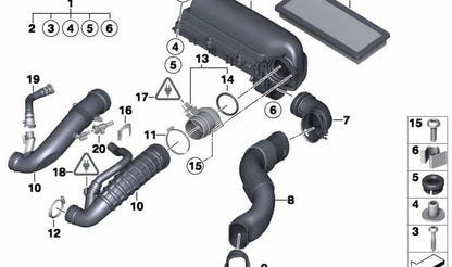 Conducto de aire OEM 13717627503 para MINI R55, R56, R57, R58, R59, R60, R61 (Cooper S / JCW con motor N18). Pieza original MINI.