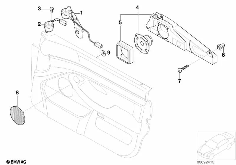 Altavoz de agudos HiFi derecho para BMW Serie 5 E39 (OEM 65138362530). Original BMW