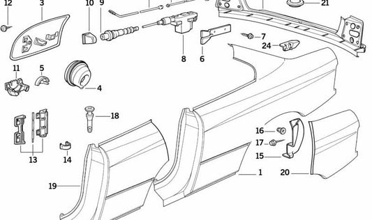 Panel trasero lateral derecho OEM 41358128368 para BMW E31 840Ci (EF71, EF72, EF81, EF82), 840i (EF51, EF52, EF61, EF62) y 850CSi (EG91, EG92). Carrocería original BMW.