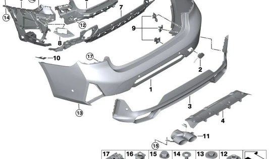 Acabamento do para-choque traseiro com primer para BMW Série 3 G20N, G28N (OEM 51125A69635). BMW original