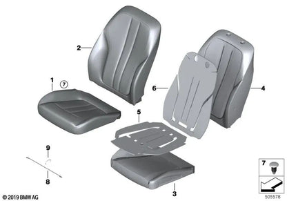 Funda respaldo asiento básico cuero izquierdo OEM 52107457677 para BMW Serie 5 G30, G31, G32... y más. Original BMW.