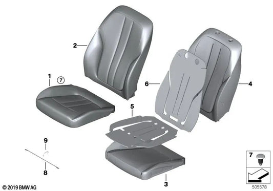 Left leather backrest base cover for BMW 5 Series G30, G30N, G31, G31N 6 Series G32, G32N (OEM 52107457679). Original BMW