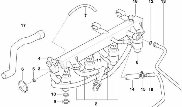 **Rampa de inyección de combustible OEM 13531433520 para BMW E36, Z3. Original BMW.**