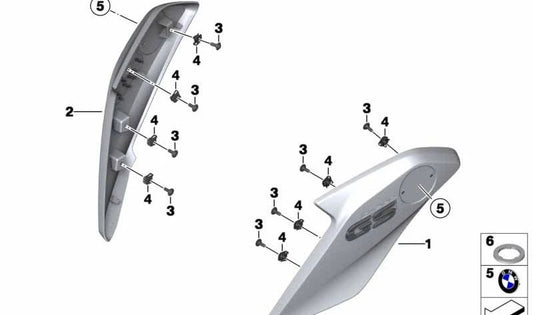 Embellecedor del radiador izquierdo OEM 46638533677 para motos BMW R1200GS, R1250GS. Original BMW Motorrad.