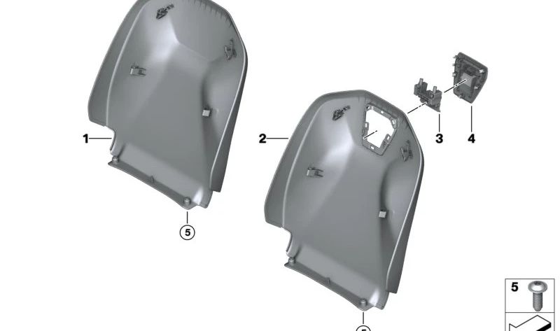Embellecedor respaldo izquierdo OEM 52105A20CA4 para BMW Serie 5 G60 (520d, 520dX, 520i, 523d, 523dX). Compatible con modelos de 2023 en adelante. Repuesto original BMW.