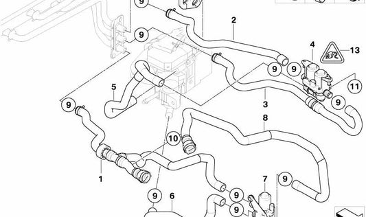 Manguera de válvula conmutadora de retorno motor OEM 64216912736 para BMW E60, E60N, E61, E61N. Original BMW.