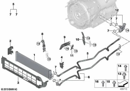 Soporte de tubería de refrigeración de aceite OEM 17118742012 para BMW Serie 5 G30, G31, G30 LCI, G31 Touring LCI. Original BMW.