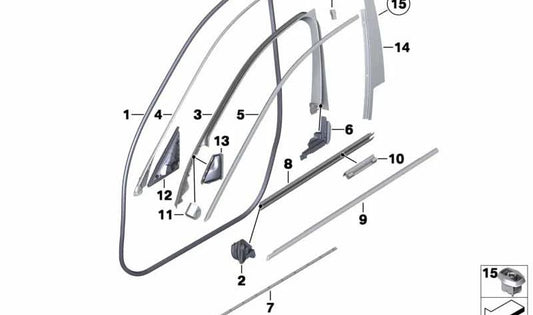 Embellecedor columna B puerta delantera derecha OEM 51335A50486 para BMW F10, F10N, F11, F11N, F18, F18N. Original BMW.