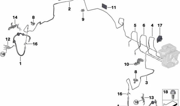 Tubería de freno eje delantero OEM 34306893989 para BMW G11 LCI, G12 LCI, G14, G15, F91, F92, G16, F93… y más. Original BMW.