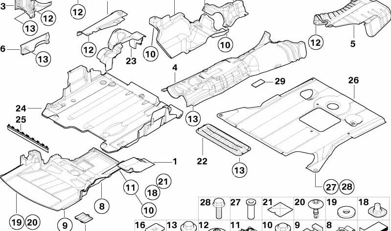 Plaque de protection thermique pour la série BMW 3 E46 (OEM 51487894032). BMW d'origine