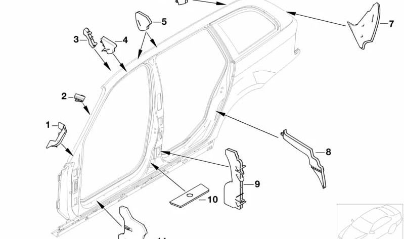 Pieza central del marco del techo OEM 41218202923 para BMW E46. Recambio original BMW.