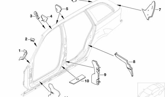 Pieza central del marco del techo OEM 41218202923 para BMW E46. Recambio original BMW.