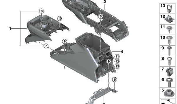 Reposabrazos consola central superior OEM 51165A38972 para BMW X5 G05 y BMW X6 G06. Original BMW.