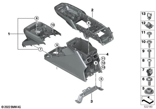 Lower center console for BMW I20 (OEM 51169490613). Genuine BMW.