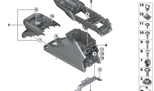 Console central inferior dianteiro OEM 51165A38971 para BMW G20, G21, G28, G80, i4 Gran Coupe (G26). BMW original