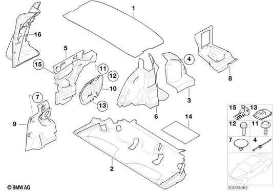 Isolamento acústico do painel lateral direito da BMW 3 E46 Series (OEM 51487033674). BMW original