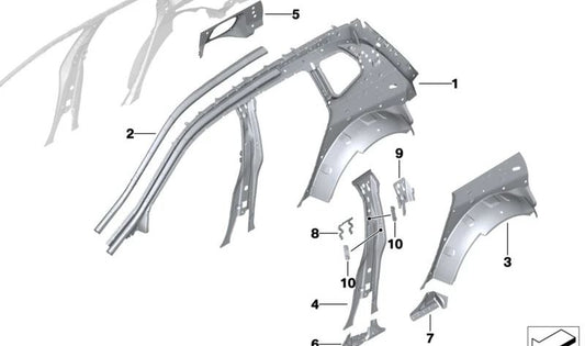 Right inner side frame for BMW i I20 (OEM 41009630950). Original BMW.