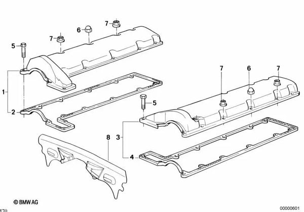Tapa de culata derecha OEM 11121725808 para BMW Serie 7 E32, Serie 8 E31... y más. Original BMW.